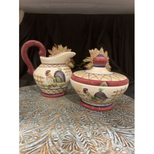 YOUNGS Heartfelt Kitchen Creations 3 PIECE Sugar Bowl with Lid & Creamer Rooster